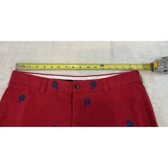 Brooks Brothers 346 Shorts Mens 34 Red Blue All Over Embroidered Lobster Chino - Picture 4 of 5